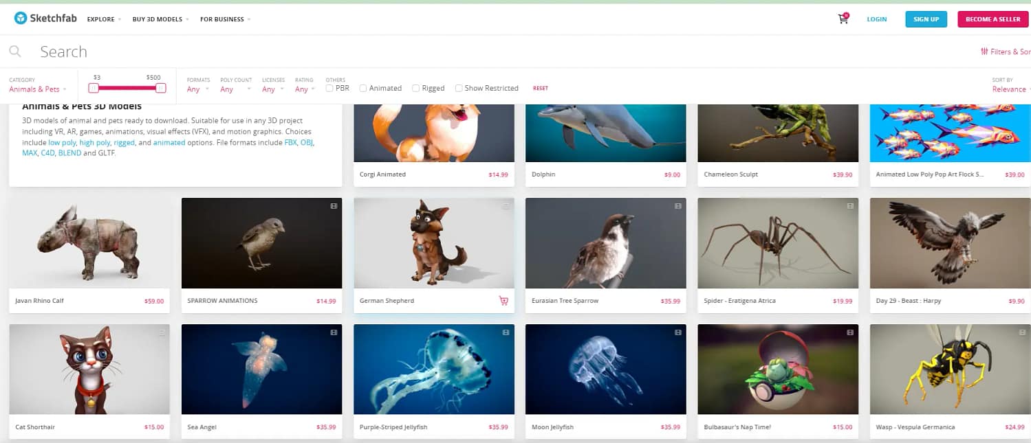 3D-модели животных на сайте SketchFab