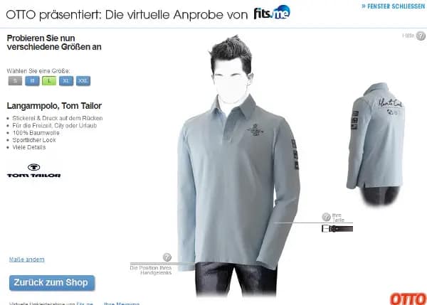 Виртуальная примерочная от Fits.me на сайте OTTO